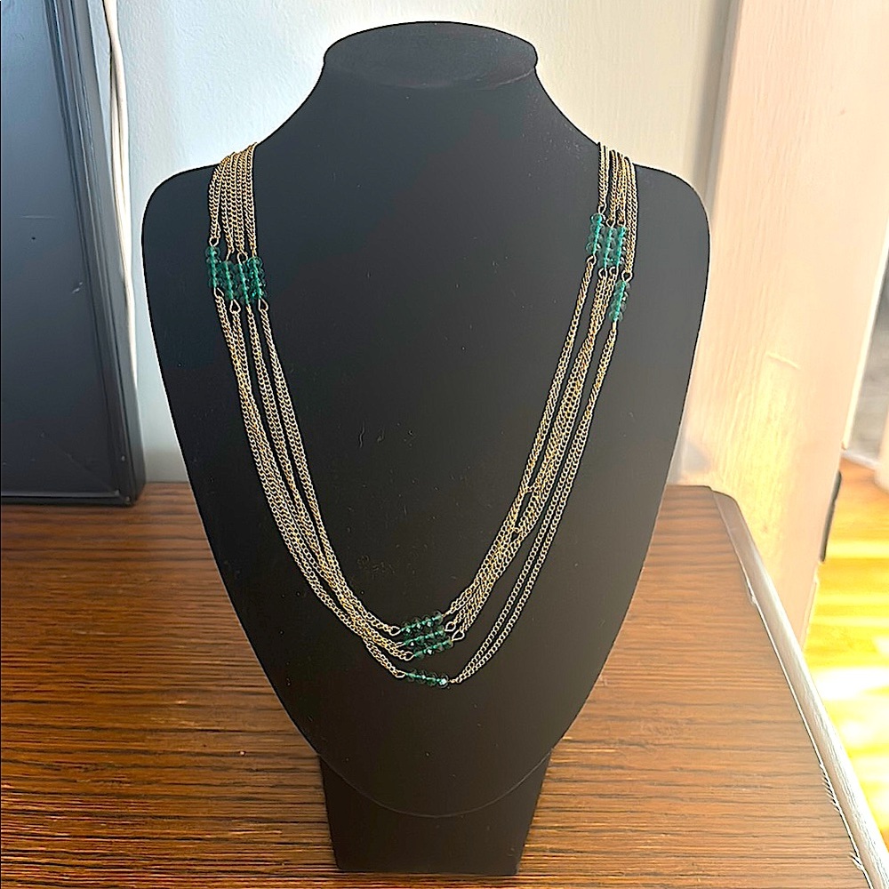 Elegant Gold and Green Multi-Strand Necklace